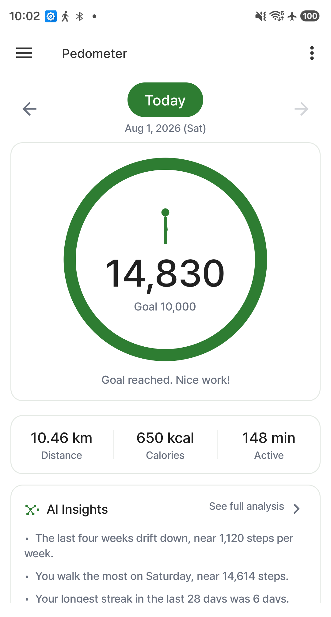 Daily step ring and today's summary