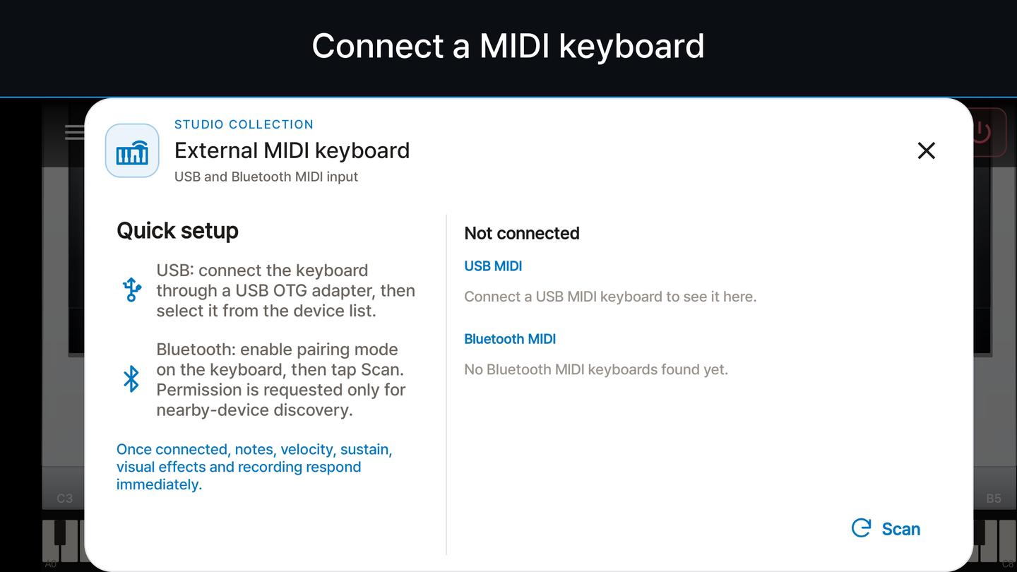 USB ve Bluetooth MIDI klavye kurulumu
